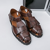 billige Kjole sandaler-Gull- og svarte metalliske sandaler for menn – stilige gladiatorsandaler med moderne spennedesign, perfekte for uformelle utendørsarrangementer