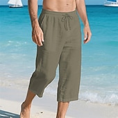 baratos Feriado-Homens Calças Capri Shorts de linho Shorts de verão Shorts de praia Bolsos Cintura elástica Com Cordão Tecido Conforto Respirável Comprimento da panturrilha Férias Feriado Praia Havaiana Boho Preto