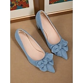 abordables Années 1950-Escarpins à talon carré bleu clair pour femme avec nœud – Escarpins vintage en denim à bout pointu des années 1950 pour le bureau, les mariages et le quotidien