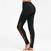 ieftine Jambiere simple-Pentru femei Jambiere Pantaloni scurți anti uz Modă Șic Stradă Lungime gambă Talie Înaltă Culoare solidă Dantelă Talie elastică Respirabil Comfortabil Strech Purtare Zilnică Sfârșit de săptămână Negru