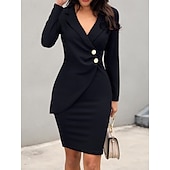 ieftine Rochie simplă-Pentru femei Rochie Mini Rochie Bodycon Rochii Semi Formale Birou Fit regulat Simplu Manșon Lung În V Negru Roșu Vin Albastru piscină Mov Vară
