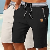 preiswerte Urlaub-Herren Shorts Leinenshorts Sommershorts Strandshorts Tasche Kordelzug Elastischer Bund Einfach Komfort Atmungsaktiv Knielang Täglich Ferien Strand Urlaub Mode Schwarz + Himmelblau Khaki+Marineblau