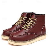 cheap Work Boots-Men&#039;s Brown Lace-up Work Boots with Contrast Stitching and Cushioned Sole, Classic Casual Style for Outdoor Work, Hiking and Daily Wear