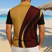 olcso Férfi hawaii póló-Férfi Absztrakt Linije Póló Rövid ujjú Pólóingek Galléros ingek Alkalmi Üdülő Szabadtéri Sportruházat Hétköznapi viselet Gombok Zseb 3D nyomtatás Nyár Sötétbarna Szürke
