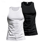preiswerte Fitness Tank-Tops-Herren Tank Top Weste Unterhemd Ärmelloses Shirt Ärmellos Rundhalsausschnitt Sommer Einfarbig Einfach Mode Klassisch Bequem 2 Packungen Straße Lässig Sport Blau+Hellblau Weiß + Weiß Grau+Weiß Top