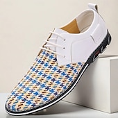 preiswerte Aussage Schuhe-gewebte weiß-blaue Herren-Schnürschuhe mit atmungsaktivem Material und trendigem Design – ideal für Freizeitausflüge, Sommerveranstaltungen und den Alltag