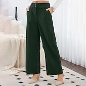 cheap Wide Leg &amp; High Waisted-Women&#039;s Slacks Pants Trousers Streetwear Casual Full Length Natural Plain Pocket Buckle Outdoor Comfortable Outdoor Vacation Daily Wear Apricot Black Orange Green Fall Regular Fit
