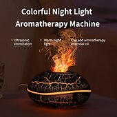 economico lampada da comodino-Umidificatore per aromaterapia alimentato tramite USB con 7 luci colorate - diffusore di oli essenziali con effetto fiamma, design senza filtro per un&#039;atmosfera rilassante in camera da letto
