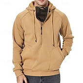 economico felpe con cappuccio da uomo di base-Per uomo Felpa con cappuccio e zip Felpa con cappuccio Nero Verde militare Cachi Con Cappuccio Semplice Patchwork Cerniera Tasca Frontale Sport &amp; Outdoor Casuale Quotidiano Streetwear Cool