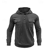 cheap Basic Hoodies-Men's Hoodie Black Army Green Green Dark Gray Coffee Hooded Plain Pocket Sports &amp; Outdoor Daily Holiday Polyester Streetwear Basic Casual Spring Autumn / Fall Clothing Apparel Hoodies Sweatshirts