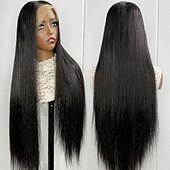 baratos Perucas de Renda Completa de Cabelo Humano-Peruca de cabelo humano liso com renda frontal completa, densidade de 150%, para mulheres.