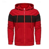 economico felpe con cappuccio da uomo di base-Per uomo Felpa con cappuccio Felpa con cappuccio a zip intera Rosso e nero Nero Rosso Grigio chiaro Grigio scuro Con Cappuccio Blocco di colori Patchwork Sport &amp; Outdoor Quotidiano Ferie Poliestere