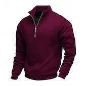 abordables Sudaderas Básicas_-Hombre Sudadera Sudadera con un cuarto de cremallera Albaricoque Negro Blanco Vino Rojo Media cremallera Plano Deporte Diario Festivos Poliéster Ropa de calle Básico Casual Primavera Otoño Ropa