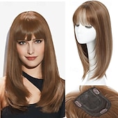 cheap Bangs-Hair Toppers for Women with Thinning Hair 360 3D Toppers Hair Pieces for Women French Clip in Bangs 18 Inch Curly Wavy