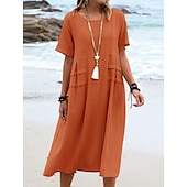 preiswerte Kleider-Damen Midikleid T-Shirt-Kleid Sommerkleid Lässig Täglich Normale Passform Einfach Kurzarm Rundhalsausschnitt Schwarz Orange Aprikose Grau Sommer