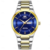 baratos Relógios Quartz-Relógio de quartzo masculino da moda com pulseira de aço, design simples e mostrador circular ipx7 à prova d&#039;água, calendário luminoso, data, relógio de quartzo