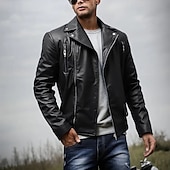 preiswerte Lederjacken-Herren Kunstlederjacke Bikerjacke Motorradjacke Urlaub Täglich Winddicht Warm Tasche Herbst Winter Einfach Mode Klassisch Revers Regulär Schwarz Wein Königliches Blau Braun Jacken