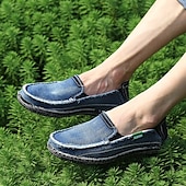 economico Slip-ons e mocassini da uomo-Mocassini da uomo in denim blu con bordo sfrangiato, scarpe casual leggere slip-on per le uscite del fine settimana, le passeggiate estive e il comfort quotidiano