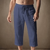 baratos Lar-Homens Calças Capri Shorts de linho Shorts de verão Shorts de praia Bolsos Cintura elástica Com Cordão Tecido Conforto Respirável Comprimento da panturrilha Férias Feriado Praia Havaiana Boho Preto