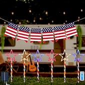 economico Luci paesaggistiche-1 Pacco Luci Solari da Giardino Patriottiche 6 LED Impermeabili Rosso Bianco Blu Luce a Stella a 5 Punte 4 Luglio Giorno dell'Indipendenza 250° Anniversario Giorno della Memoria per Festa Giardino