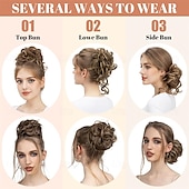 abordables Chignons-Lot de 2 extensions de cheveux synthétiques ondulés et bouclés en chignon décoiffé pour femme, chignon faux chouchous, queue de cheval, Bernstein multi