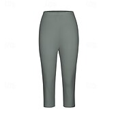baratos Leggings lisas-Mulheres Calças Capri Leggings Moda Casual Comprimento da panturrilha Cintura Média Tecido Cintura elástica Confortável Respirabilidade Com Stretch Férias Rua Roupa Diária Amarelo Claro Vinho