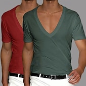 preiswerte Basic-T-Shirts-2 Stück Herren T-Shirt Tee Top Kurzarm Kurzarm V-Ausschnitt Sommer Frühling Unifarben Designer Basic Modern Zeitgenössisch Klassischer Stil Basic Urlaub Street Casual Schwarz Weiß Tee