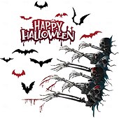 economico Adesivi di Halloween-Adesivo da parete di Halloween con design spettrale di mani, teschi e pipistrelli, decorazione murale autoadesiva per soggiorno e feste di Natale