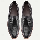 preiswerte Loafer aus hochwertigem Leder-Herren-Loafer und Slipper aus echtem Rindsleder in Schwarz mit Krokoprägung – bequeme Freizeitschuhe für den Alltag und auf Reisen