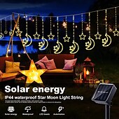 abordables Guirlandes solaires-Guirlande lumineuse décorative à LED, solaire, lune, étoile, rideau lumineux d&#039;extérieur étanche, 8 modes de suspension, barre lumineuse à glace, 1 pièce