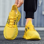 billige Sneakers til herrer-gule herresneakers med flammedesign, lett, pustende overdel, komfortabel passform for løping, trening og hverdagsbruk