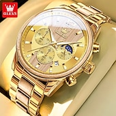 economico Orologi al quarzo-OLEVS 3645 orologio da uomo, orologio al quarzo originale di alta marca, cronografo multifunzionale in legno massello, orologio con fasi lunari