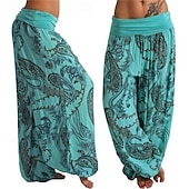 abordables pierna ancha y cintura alta-Mujer Pantalones Pantalones Harem Pantalones palazzo Moda Boho Longitud total Media cintura Estampado Cintura elástica Confortable Cómodo Microelástico Calle Ropa Cotidiana Noche Negro Amarillo Rojo