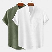 economico Classico-Per uomo Camicia di lino Camicia con colletto alla coreana Camicia Estiva Abbigliamento da spiaggia Camicia casual Semplice Vacanza Casuale Bianco + giallo Rosa + giallo Bianco + Verde Grigio + rosa