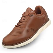 billige Sneakers til herrer-Brune, avslappede gåsko for menn – klassisk snøredesign med perforerte detaljer, komfort hele dagen for reiser, jobb og hverdagspendling