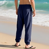 economico Vacanza-Per uomo Joggers Pantaloni di Lino Pantaloni Pantaloni Estivi Pantaloni da Spiaggia Tasca Coulisse Elastico in vita Semplice Comodità Traspirante Vacanza Quotidiano Ferie Hawaiano Boho Nero Bianco