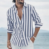voordelige Geometrisch patroon-Voor heren Geometrisch Gestreept Overhemd Overhemd met knopen Lange mouw Mode-casual Dagelijks gebruik Causaal Strand Kleding Zomer Lente Strijkijzer 3D-afdrukken Linnenachtig shirt Zwart Blozend