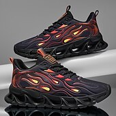billige Sneakers til herrer-Røde løpesko for menn med flammedetaljer, overdel i høy ytelse og støtdempende såle, perfekt for trening, sportsbegivenheter og en aktiv livsstil