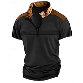 preiswerte Klassisches Poloshirt für Herren-Herren Viertel-Reißverschluss-Poloshirt Golfshirt Arbeit Lässig Revers Kurzarm Basic Modern Farbblock Patchwork Sommer Normale Passform Schwarz Weiß Himmelblau Khaki Grau