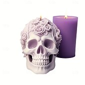 cheap Mold-2pcs Rose Skull Head Silicone Molds for Resin Casting DIY Candle &amp; Epoxy Resin Crafts Home Decor Plaster Clay Molds with Intricate Floral Design Home Decor MoldsDetailed Design Durable Silicone