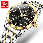 cheap Quartz Watches-OLEVS 3666 Luxury Man Watch Stainless Steel Waterproof Dual Calendar Classic Large Digital Dial Original Quartz Watches