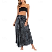 ieftine Fuste grafice-Pentru femei Fustă Linie A Leagăn Casual Boho Maxi Talie Înaltă Fuste Floral Imprimeu Micro-elastic Vacanță Concediu Negru Albastru piscină Portocaliu Verde Vară Poliester