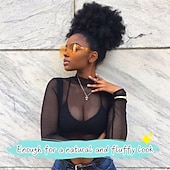 economico Code-Extension per coda di cavallo con coulisse e chignon afro corto, parrucche afro corte, chignon riccio, posticci per donna, clip su posticci sintetici ricci e crespi, nero naturale 1b