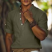 economico Strada-Per uomo Camicia di lino Camicia con colletto alla coreana Camicia popover Camicia casual Camicia da Spiaggia Semplice Vacanza Casuale Bianco Blu Arancione Verde militare Manica Corta Collo alla