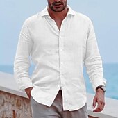 preiswerte Urlaub-Herren Hemd Leinenhemd Sommerhemd Strandbekleidung Knopfhemd Einfach Urlaub Täglich Schwarz Weiß Blau Grau Langarm Umlegekragen Frühling &amp; Sommer Bekleidung