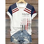  Футболка для женщин на День независимости патриотичная графический флаг винтажная модная классическая короткий рукав V-образный вырез обычные топы повседневная принт белый лето весна