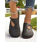 abordables Ballerines femme-Ballerines Mary Jane rétro larges pour femmes avec bride boutonnée, chaussures vintage confortables pour les promenades quotidiennes et les sorties à la ferme