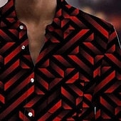 preiswerte Geometrische Muster-Herren Geometrisch Farbverlauf Linie Hemd Knopfhemd Langarm Modisch lässig Urlaub Täglich Streetwear Frühling Herbst Umlegekragen 3D-Druck Hemden mit Kragen Eine Tasche vorne Rote