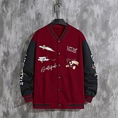 お買い得  メンズジャケット＆コート-男性用 カジュアルジャケット バーシティジャケット バケーション 日常 ポケット スプライス 春 秋 カラーブロック プリント ファッション クラシック スタンド レギュラー ブラック ワイン ネイビーブルー ダークグリーン グリーン ジャケット
