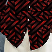 preiswerte Geometrische Muster-Herren Geometrisch Farbverlauf Linie Hemd Knopfhemd Langarm Modisch lässig Urlaub Täglich Streetwear Frühling Herbst Umlegekragen 3D-Druck Hemden mit Kragen Eine Tasche vorne Rote